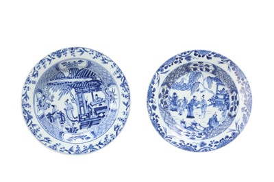 Lot 68 - TWO CHINESE BLUE AND WHITE 'DREAM OF THE RED CHAMBER' DISHES.