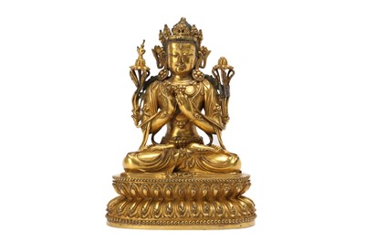 Lot 1096 - A CHINESE BRONZE FIGURE OF MANJUSRI.
