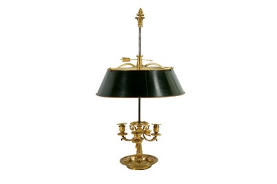 Lot 87 - AN EMPIRE STYLE ORMOLU THREE-LIGHT BOUILLOTTE LAMP, MID/LATE 19TH CENTURY