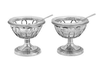 Lot 419 - A pair of Charles X / Louis Phillipe early 19th century French 950 standard silver salts, Paris 1819-38 by Pierre Jacques Meurice (reg. 1806)