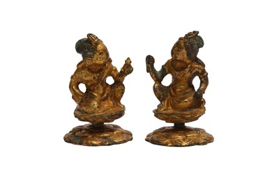 Lot 382 - A PAIR OF CHINESE GILT-BRONZE BUDDHIST ATTENDANTS FIGURES.
