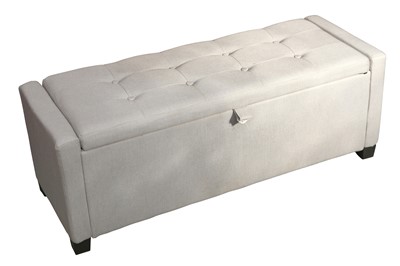 Lot 39 - A CONTEMPORARY OTTOMAN STOOL UPHOLSTERED IN GREY FABRIC