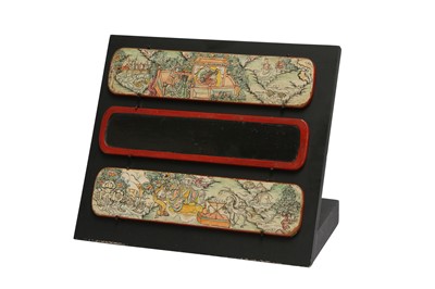Lot 490 - A MONGOLIAN WRITING SET WOOD BOX AND LINER.