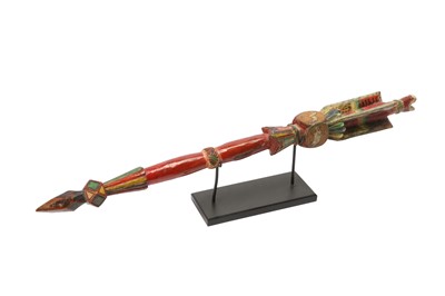 Lot 817 - A TIBETAN POLYCHROME WOOD RITUAL ARROW.