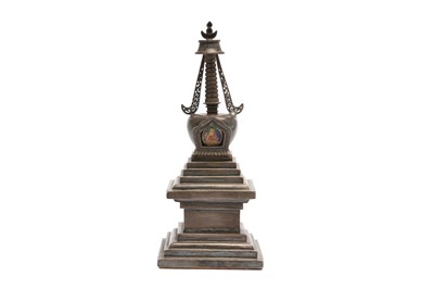 Lot 492 - A TIBETAN SILVER STUPA.