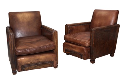 Lot 1006 - A PAIR OF ART DECO CLUB ARMCHAIRS, EARLY TO MID-20TH CENTURY