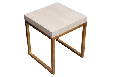Lot 7 - A PALE GREEN SHAGREEN AND GILT METAL OCCASIONAL LOW TABLE, CONTEMPORARY