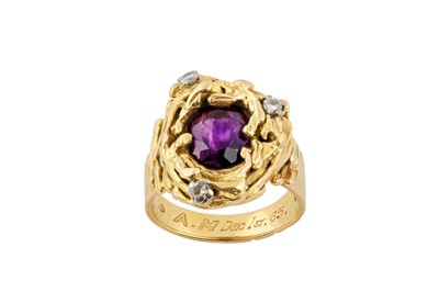 Lot 164 - An amethyst and diamond dress ring, circa 1965