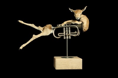 Lot 89 - TAXIDERMY ART: A BLACK BUCK IN A TRUMPET BY ANDRE ROBOLOBAVICH