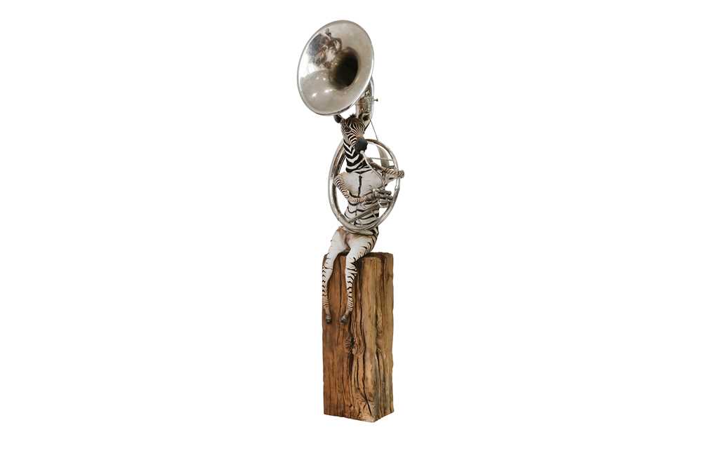 Lot 88 - A TAXIDERMY ZEBRA PLAYING A SOUSAPHONE BY ANDRE  ROBOLOBAVICH