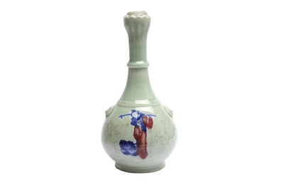Lot 443 - A CHINESE BLUE AND WHITE CELADON-GROUND GARLIC MOUTH VASE.