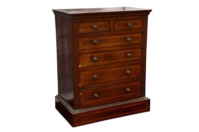Lot 113 - A MAHOGANY AND SATINWOOD INLAID APPRENTICE PIECE CHEST, MID 20TH CENTURY