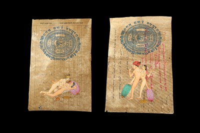 Lot 70 - A PAIR OF EROTIC SCENES HAND PAINTED ON INDIAN COURT DOCUMENTS