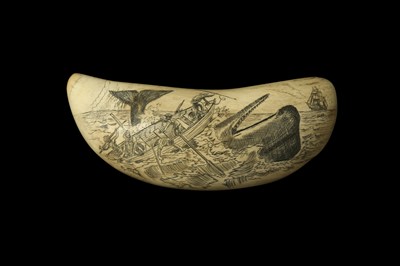 Lot 133 - A 19TH CENTURY SCRIMSHAW SPERM WHALE TOOTH DEPICTING WHALING
