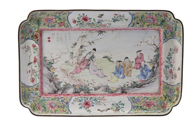 Lot 36 - A CHINESE CANTON ENAMEL ‘SCHOLARS’ TRAY.