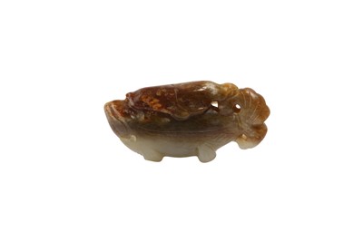 Lot 666 - A CHINESE PALE CELADON JADE 'FISH' CARVING.