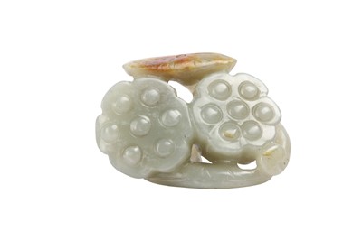 Lot 513 - A CHINESE CELADON JADE 'LOTUS PODS' CARVING.