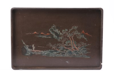 Lot 286 - A LARGE CHINESE RECTANGULAR 'SHEN SHAO AN' LACQUER TRAY.