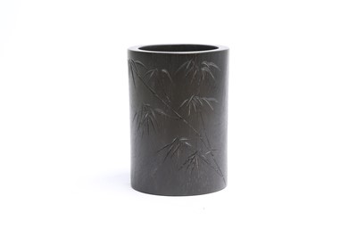 Lot 249 - A CHINESE ZITAN 'BAMBOO' BRUSH POT, BITONG.