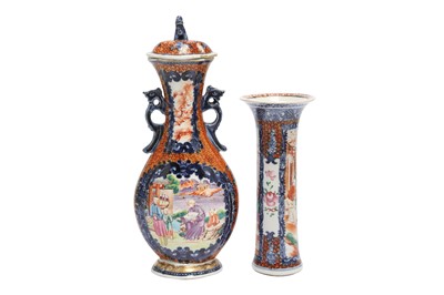 Lot 798 - TWO CHINESE FAMILLE ROSE MANDARIN PALLETTE GARNITURE VASES.