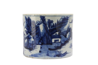 Lot 478 - A CHINESE BLUE AND WHITE 'LANDSCAPE' BRUSH POT, BITONG.