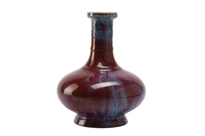 Lot 432 - A CHINESE FLAMBE-GLAZED BOTTLE VASE.