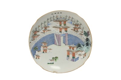 Lot 428 - A CHINESE FAMILLE ROSE LANDSCAPE DISH.