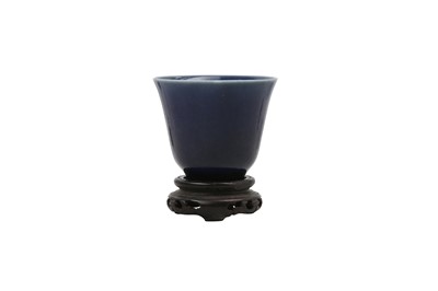 Lot 841 - A SMALL CHINESE BLUE-GLAZED CUP.