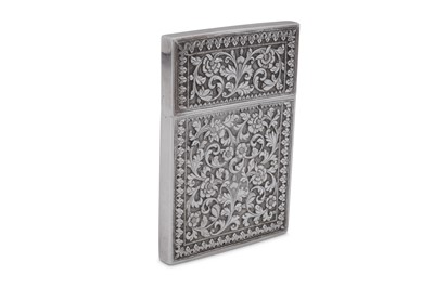 Lot 196 - A late 19th century Anglo – Indian unmarked silver card case, Cutch circa 1890