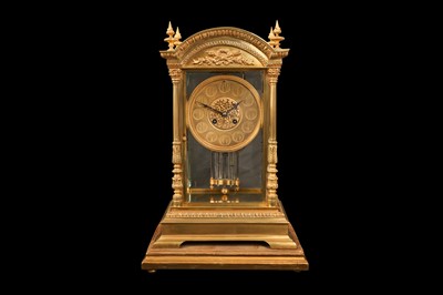 Lot 283 - A LARGE LATE 19TH CENTURY FRENCH GILT BRONZE FOUR GLASS MANTEL CLOCK