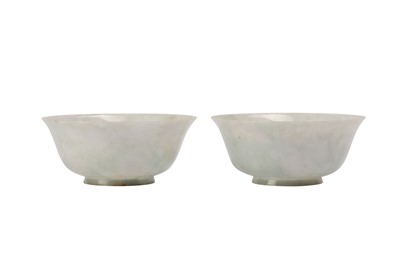Lot 573 - A PAIR OF CHINESE APPLE-GREEN JADEITE BOWLS.