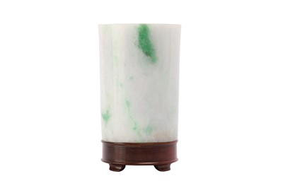 Lot 461 - A CHINESE APPLE-GREEN JADEITE BRUSH POT.
