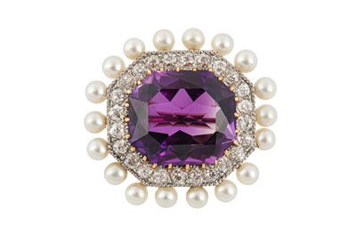 Lot 180 - Howard & Co. | An amethyst, pearl and diamond brooch, circa 1910