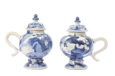 Lot 94 - TWO CHINESE BLUE AND WHITE ‘LANDSCAPES’ MUSTARD POTS.