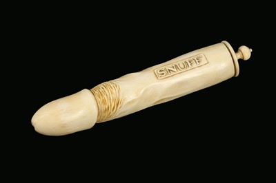 Lot 128 - A 19TH CENTURY ENGLISH IVORY PHALLUS SNUFF BOX