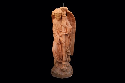 Lot 332 - A LARGE LATE 19TH CENTURY GOTHIC REVIVAL TERRACOTTA STATUE OF AN ANGEL