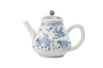 Lot 95 - A BLUE AND WHITE ‘BOY AND BUFFALO’ TEAPOT.