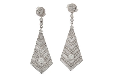 Lot 65 - A pair of diamond pendent earrings