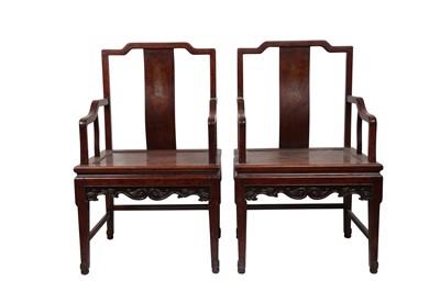 Lot 745 - A PAIR OF CHINESE WIRE-INLAID WOOD CHAIRS.