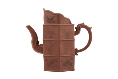 Lot 528 - A CHINESE YIXING ZISHA 'MONK'S HAT' TEAPOT AND COVER.