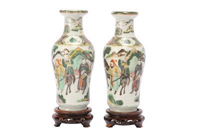 Lot 563 - A PAIR OF CHINESE FAMILLE VERTE BALUSTER VASES.