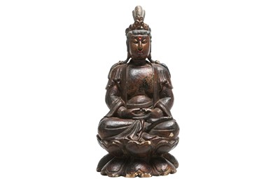 Lot 60 - A GILT-LACQUERED WOOD FIGURE OF A BODHISATTVA.