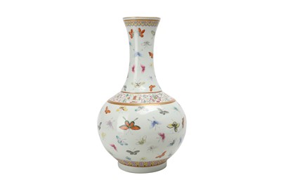 Lot 470 - A CHINESE FAMILLE ROSE 'BUTTERFLIES' BOTTLE VASE.