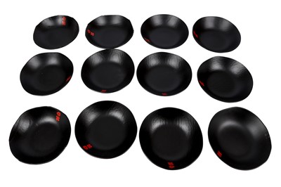 Lot 573 - LUESMA & VEGA, SPAIN, A SET OF TWELVE BLACK GLASS BOWLS, 21ST CENTURY