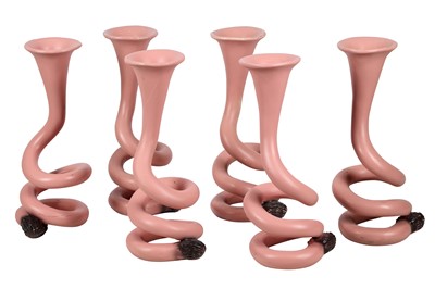 Lot 560 - EL TALLER DE PINERO, SPAIN, A SET OF SIX PINK PANTHER TAIL COCKTAIL VESSELS, 21ST CENTURY