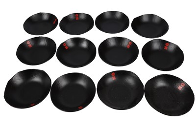 Lot 565 - LUESMA & VEGA, SPAIN, A SET OF TWELVE BLACK GLASS BOWLS, 21ST CENTURY