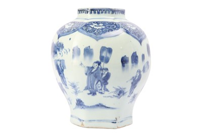 Lot 38 - A CHINESE BLUE AND WHITE FIGURATIVE VASE.