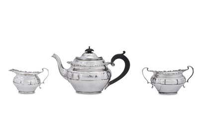 Lot 441 - An Edwardian sterling silver three-piece bachelor tea service, Sheffield 1904 by James Deakin & Sons
