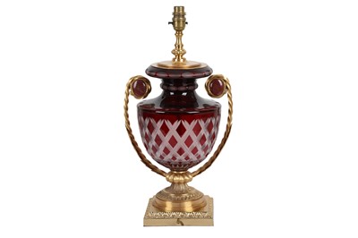 Lot 4 - A BOHEMIAN STYLE RUBY OVERLAID GLASS TABLE LAMP