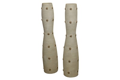 Lot 174 - A PAIR OF LARGE WHITE PAINTED TERRACOTTA VASES